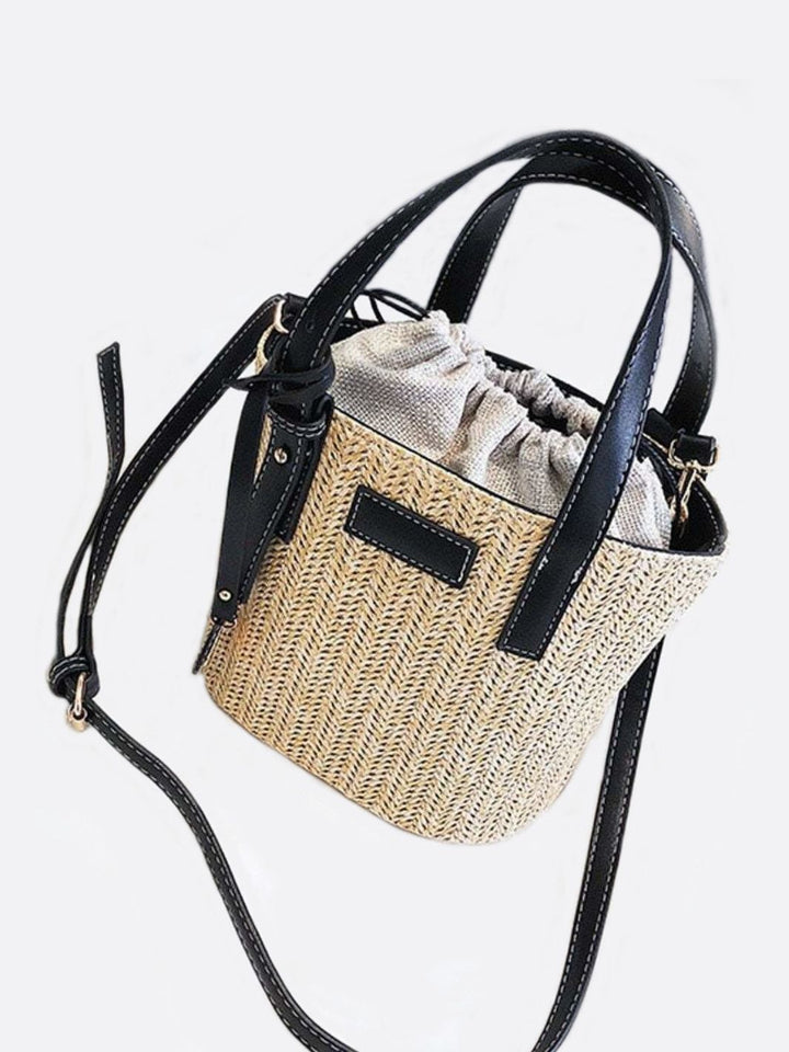 Sac seau paille et cuir